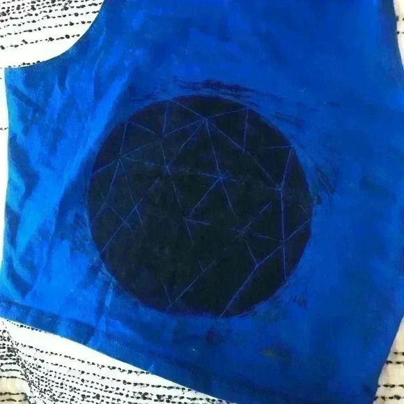 Ardene Blue Geometric  Triangle Handmade Ink Art to Wear Print Tank Top Small - Picture 10 of 10